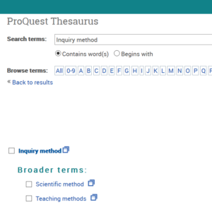 Screen cap Education Thesaurus: Inquiry method
