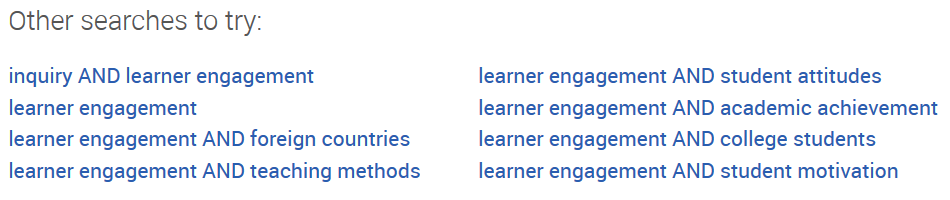 Screen cap of ERIC showing other search suggestions