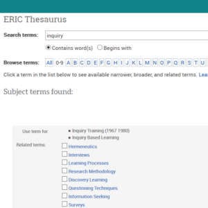 Screen cap ERIC Thesaurus: Inquiry