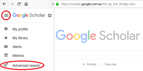 Screen cap: Google Scholar advanced search selection